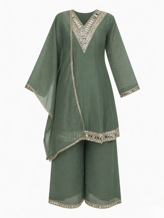 Sage Green- Mirror Work Kurta Palazzo Set