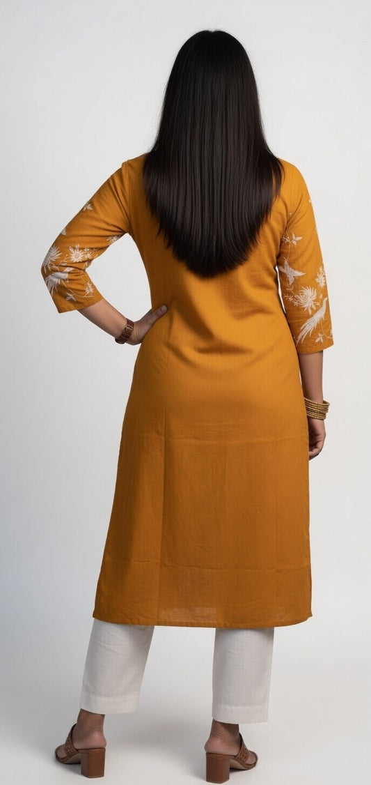 Mustard Bloom Hand-Embroidered Kurti