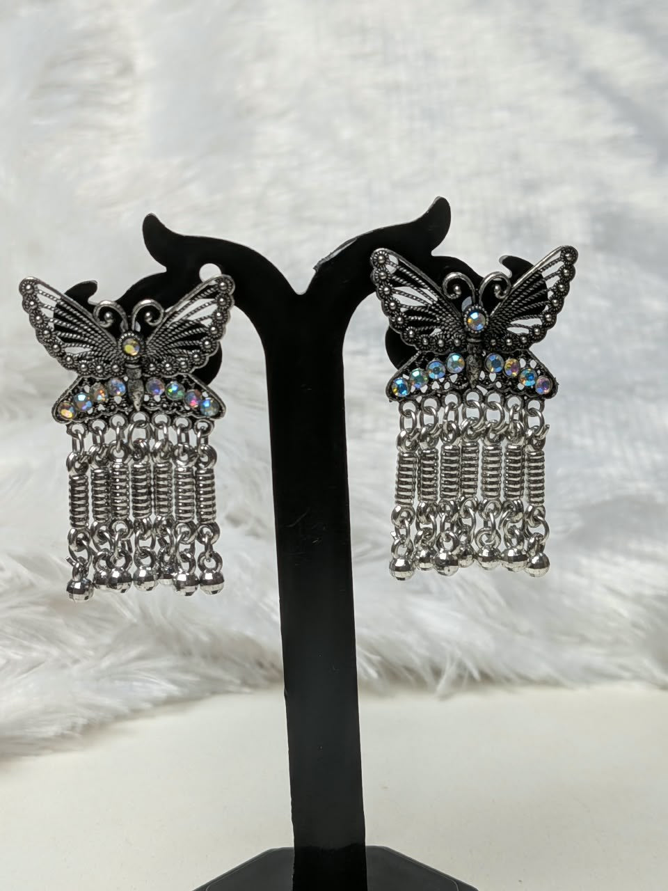 Butterfly Silver Jhumki with Ghungroo Tassels