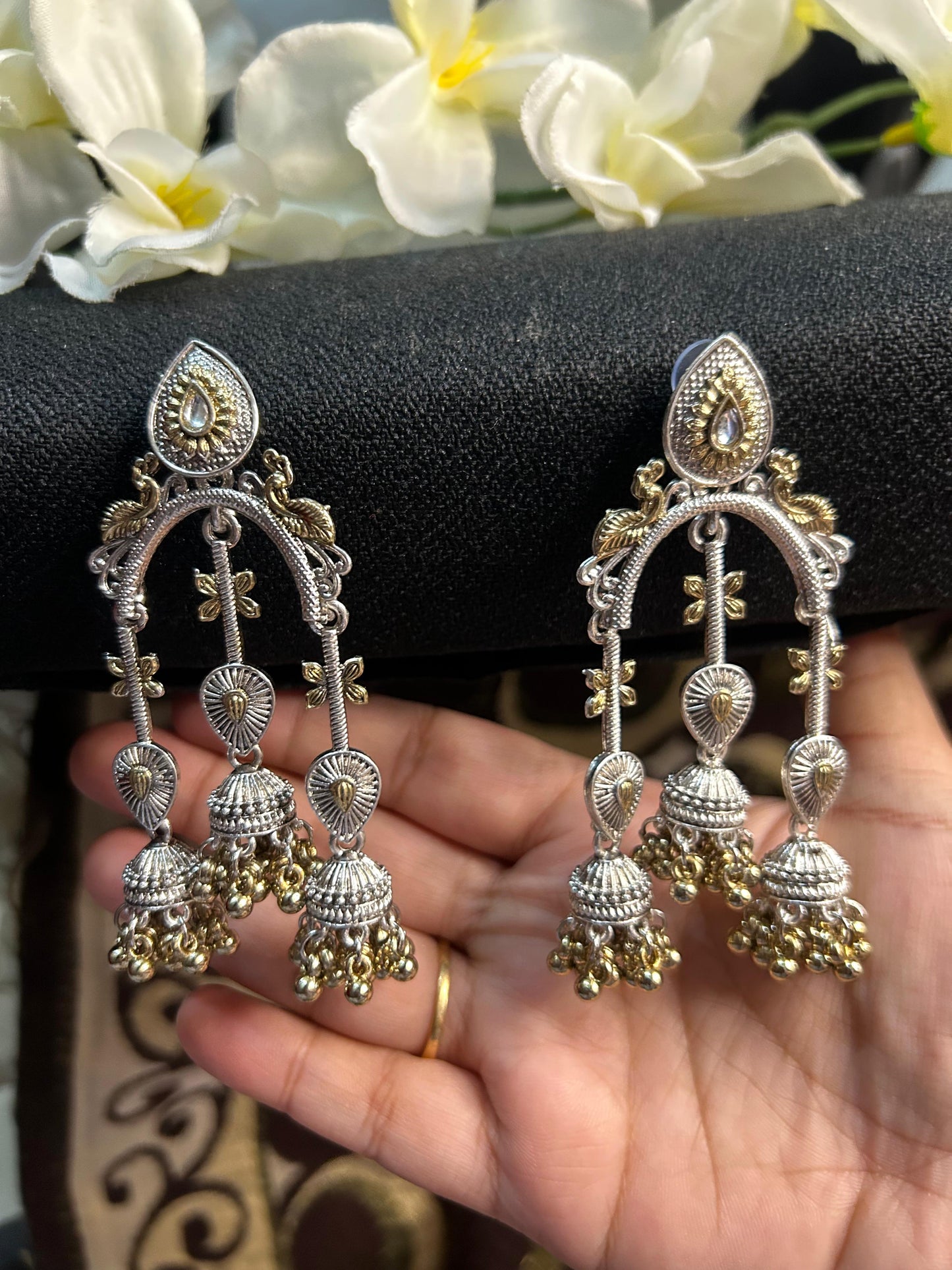 Silver Gold Long Peacock Jhumka
