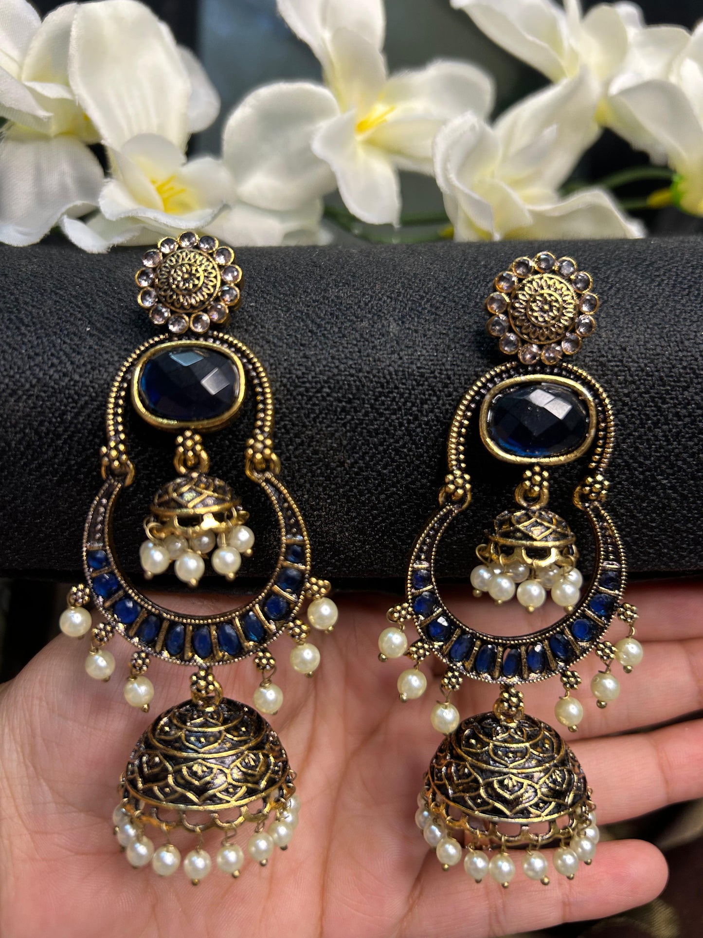 Dark Blue Golden Double Jhumka