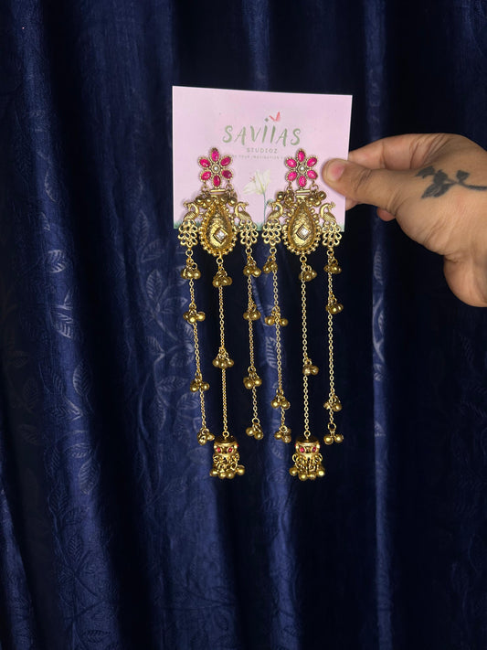 Kashmiri Ghungroo Earrings with Ruby Flower