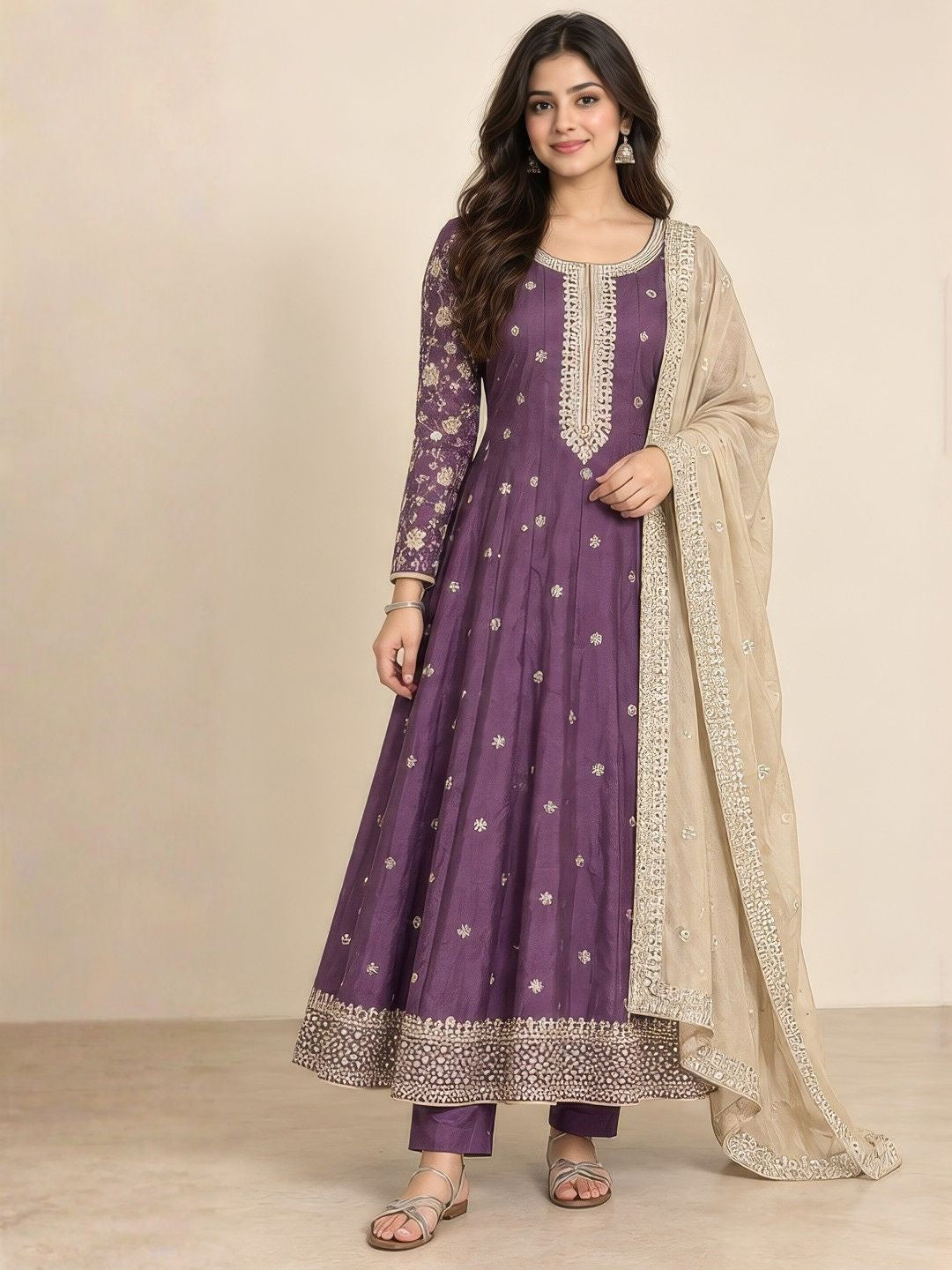 Purple embroidered anarkali suit set for Diwali 2026 | Saviias Studioz