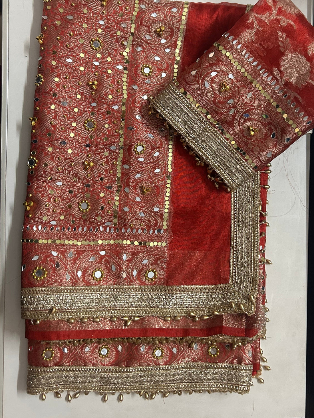 Red Banarasi ghungroo saree, wedding guest saree 2026