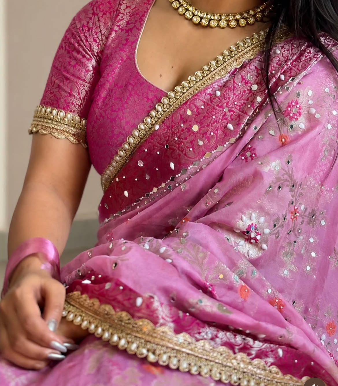 Mauve Banarasi saree zari brocade pallu