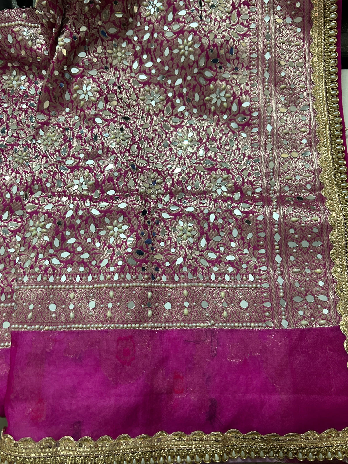 Mauve Gulbahaar Banarasi saree with stone and mirror work