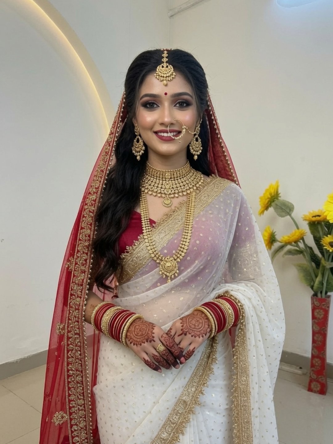 Organza all over butti work & lace saree- White with contrast blouse