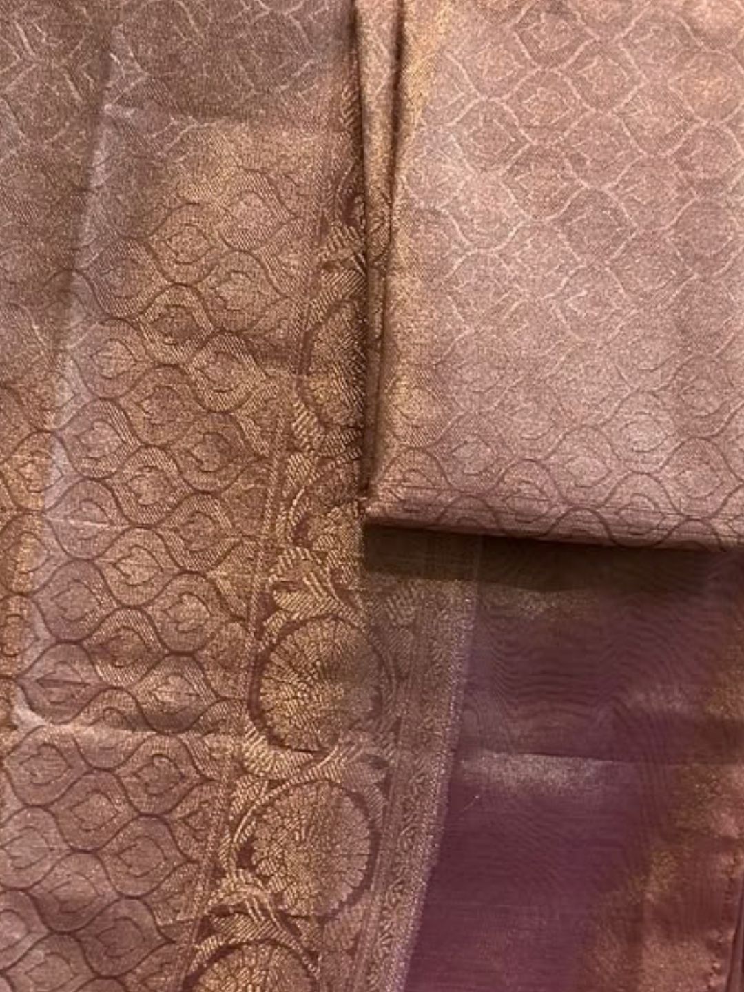 Onion pink ready to wear Banarasi tissue saree, pre-stitched – work detail | Saviias Studioz