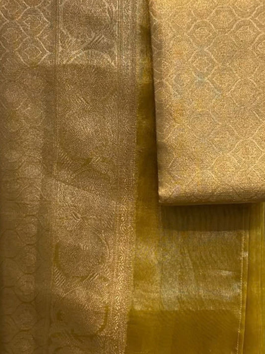 Haldi yellow ready to wear Banarasi tissue saree, pre-stitched | Saviias Studioz
