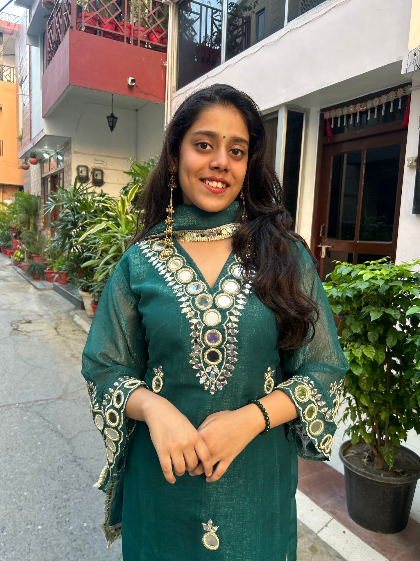 Teal Mirror work kurta set