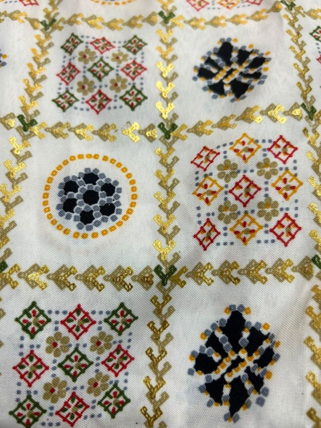 White & Black Printed Kurta Palazzo Set with Folk Art Border