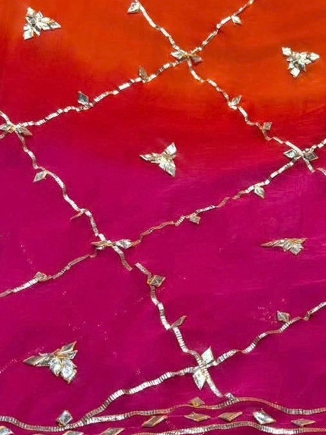 Gota Work Chiffon Saree – Orange-Pink Ombre