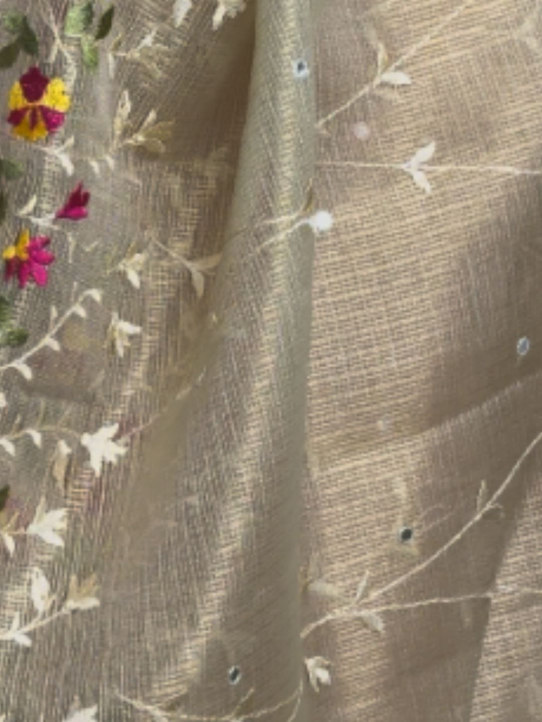 Pista Green Embroidered small mirror Kota Doria Saree with Zari Border
