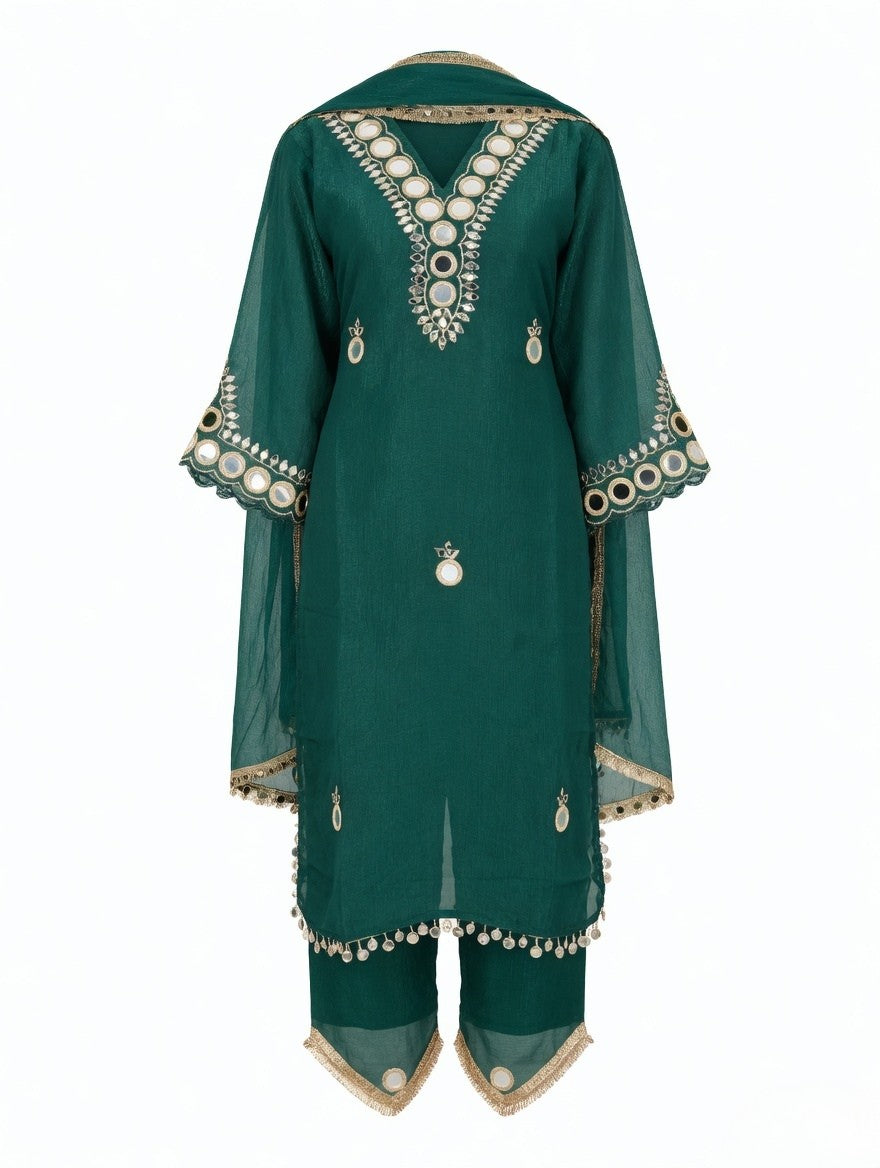Teal Mirror work kurta set