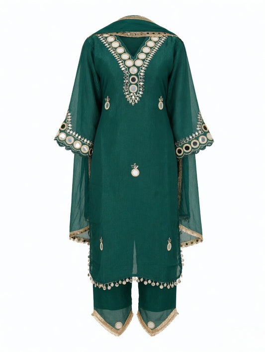Teal Mirror work kurta set