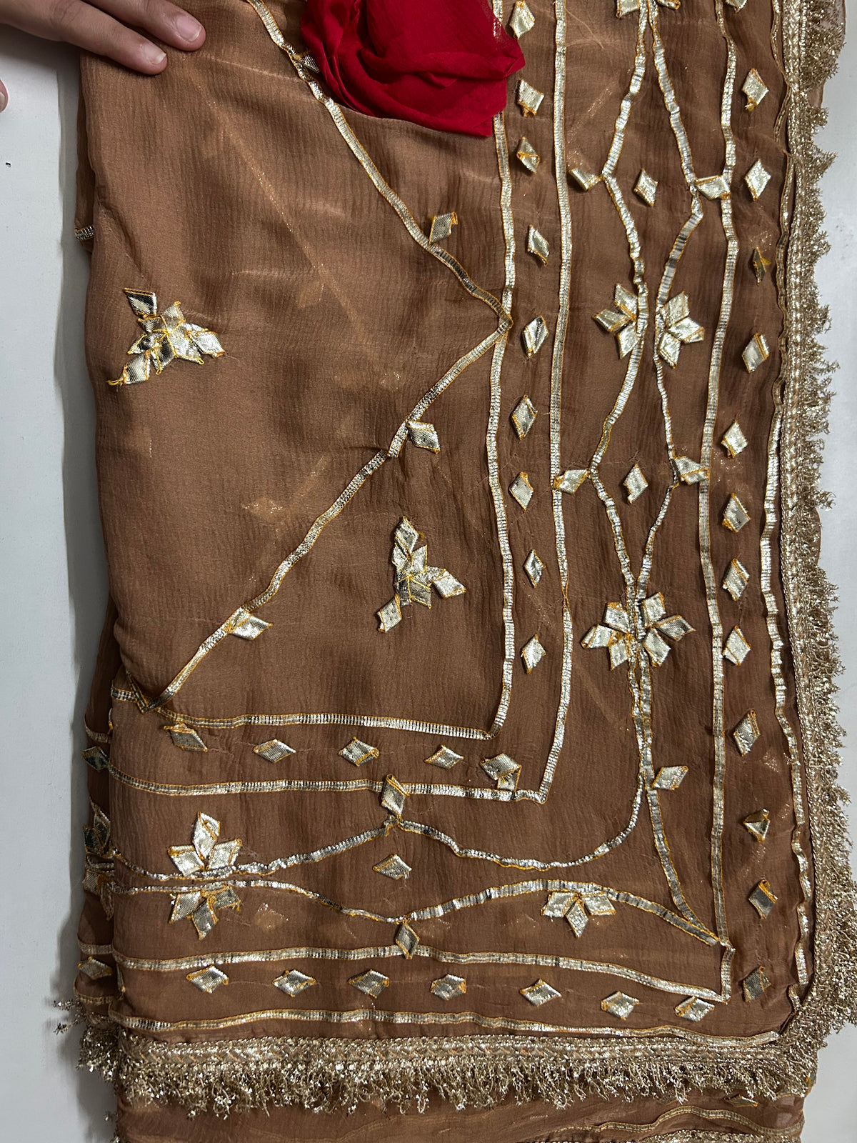 Cheeku chiffon saree gota patti lace border close-up