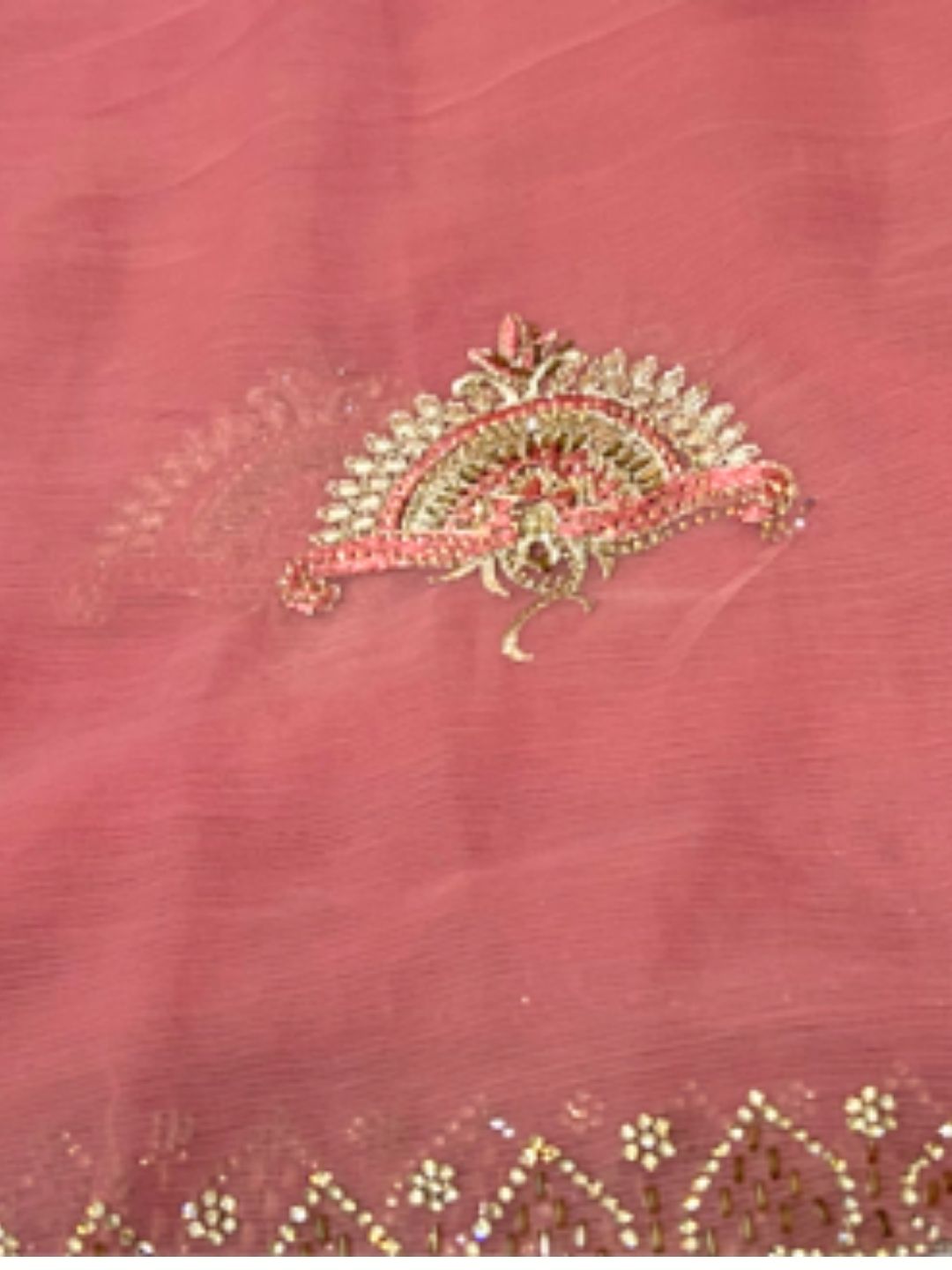 Blush Pink Chiffon Saree with Floral Buta Work & Stone-Embellished Border