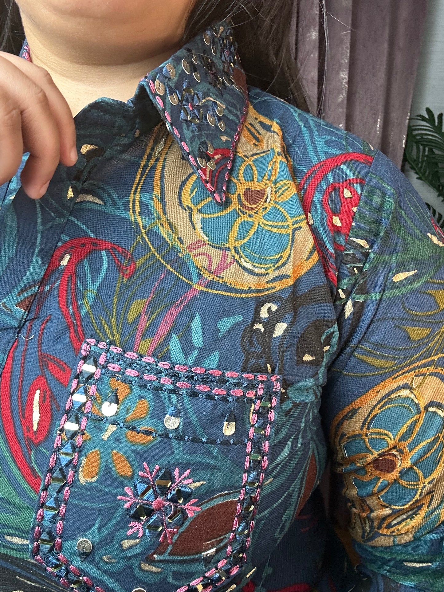 Mirror Embellished Co-Ord Set – Floral Printed Kurta with Pants
