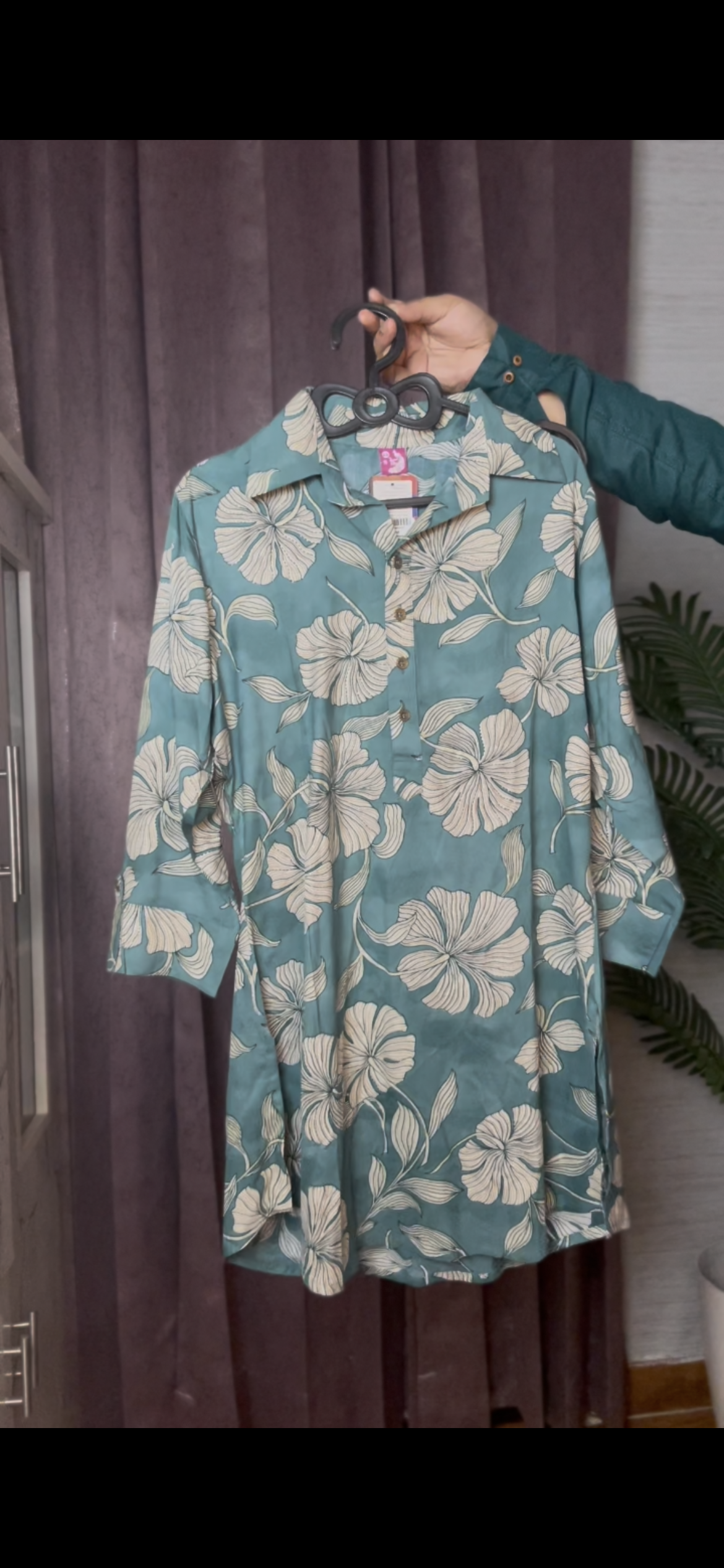 Teal Floral Printed Co-Ord Set | Shirt Style Kurta with Matching Pants