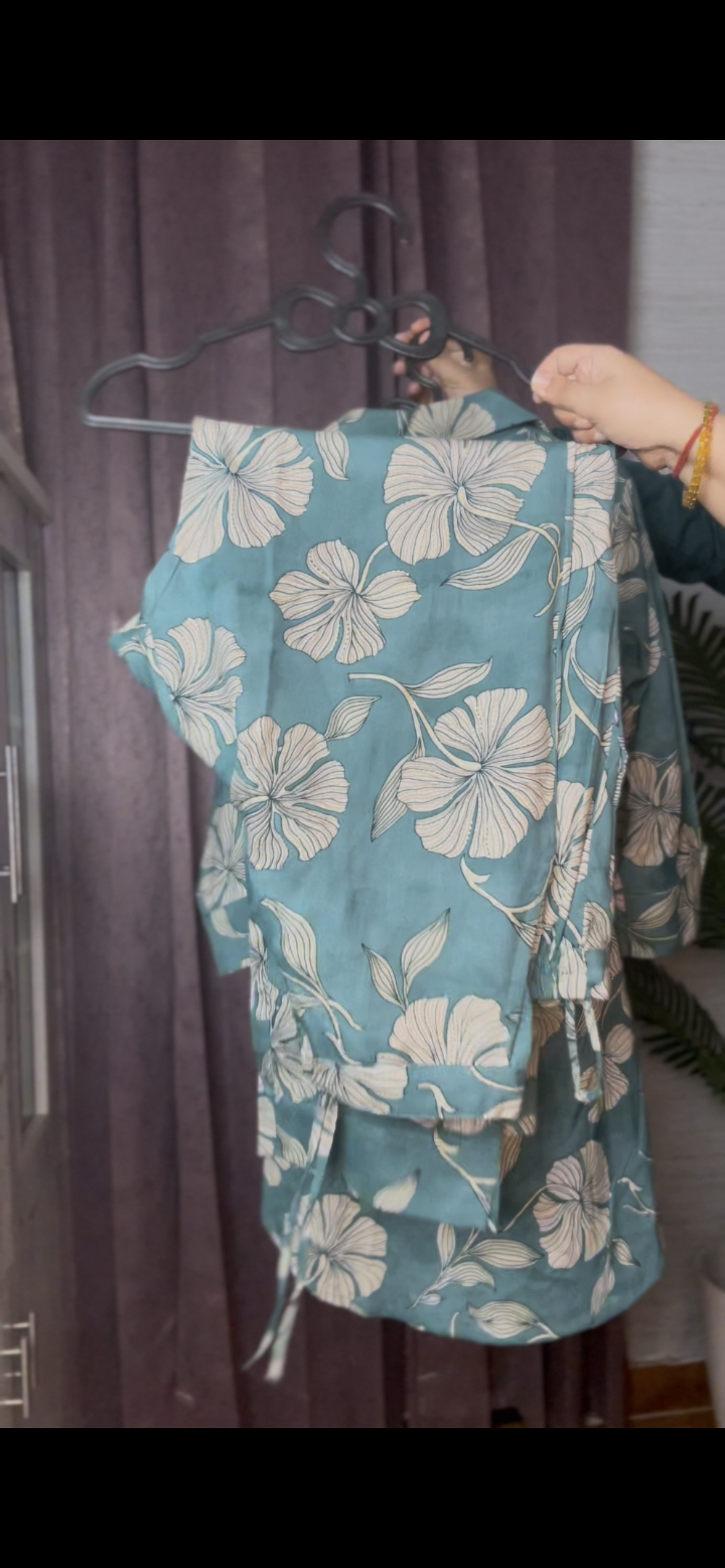 Teal Floral Printed Co-Ord Set | Shirt Style Kurta with Matching Pants
