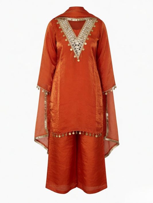 Rust-orange mirror work set