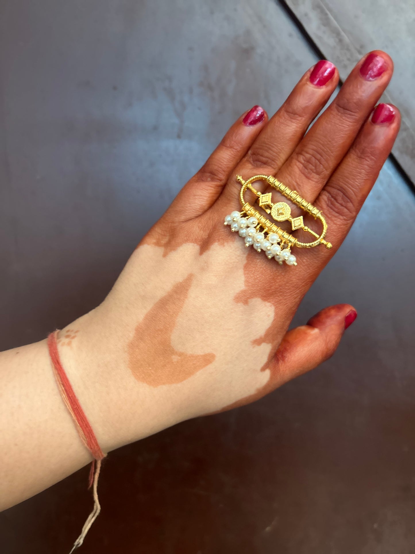 Small Pearl hanging ethnic ring