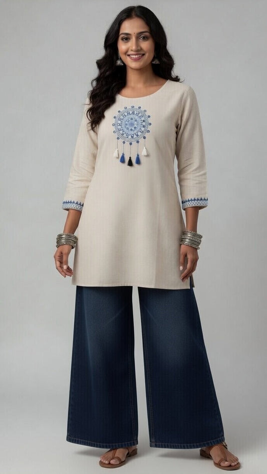 Ivory Mandala Tassel Kurti