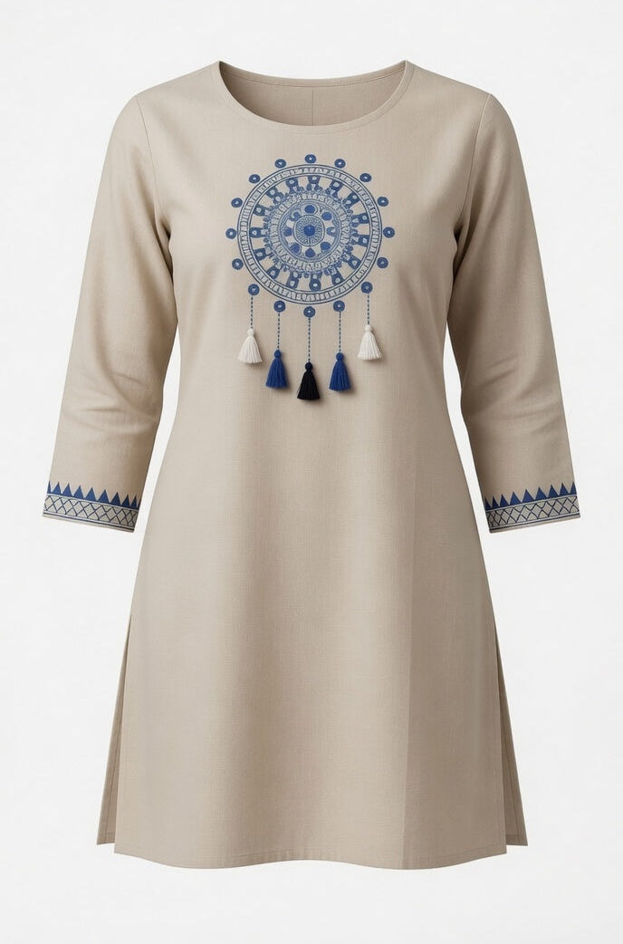 Ivory Mandala Tassel Kurti