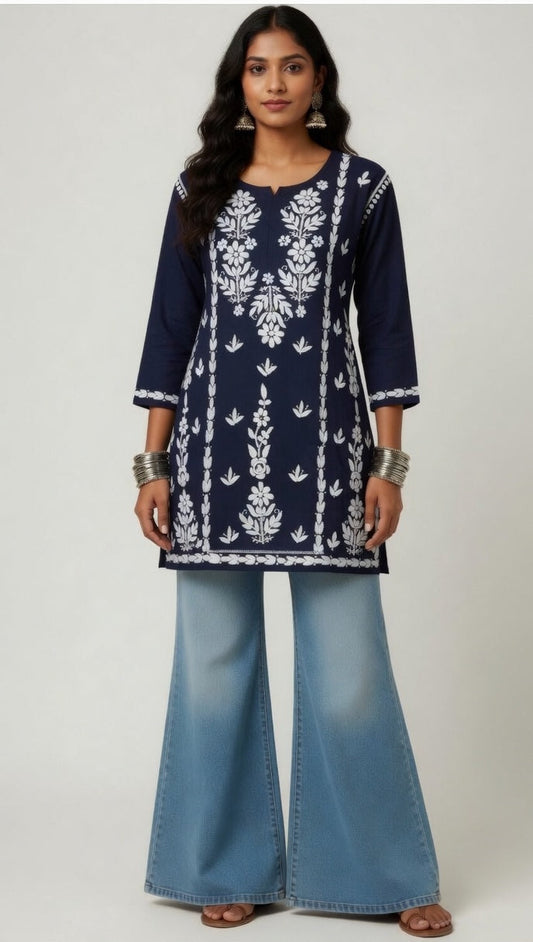 Royal Indigo Hand Embroidered Kurti