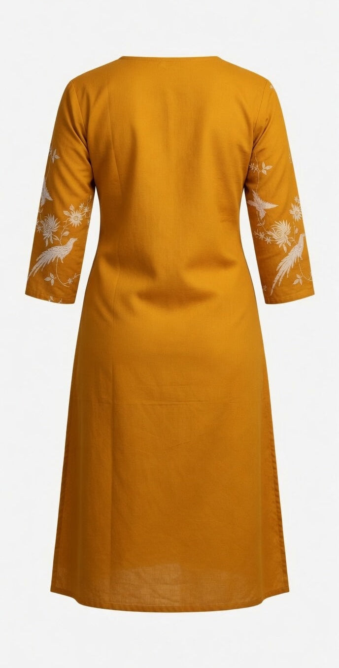 Mustard Bloom Hand-Embroidered Kurti