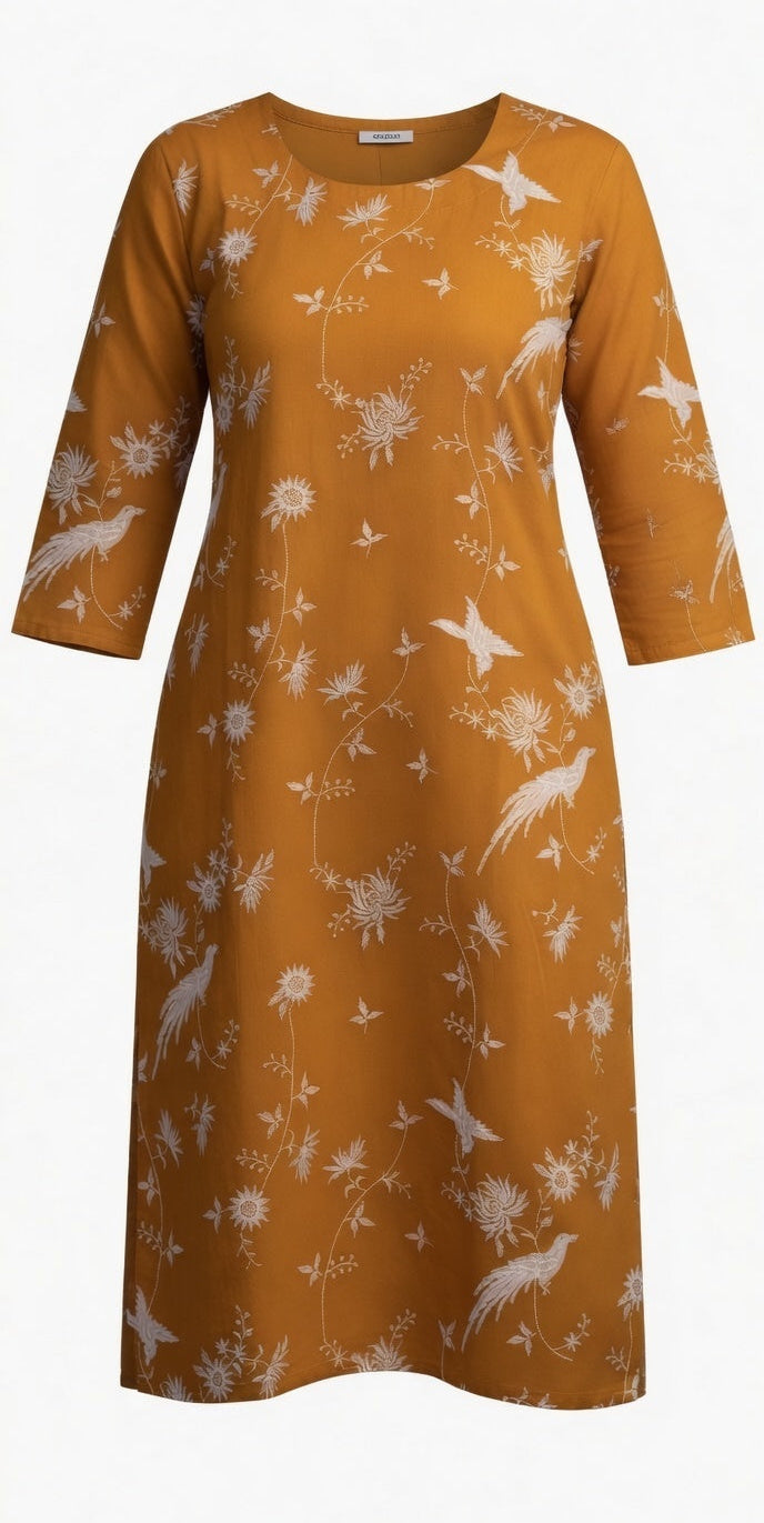 Mustard Bloom Hand-Embroidered Kurti