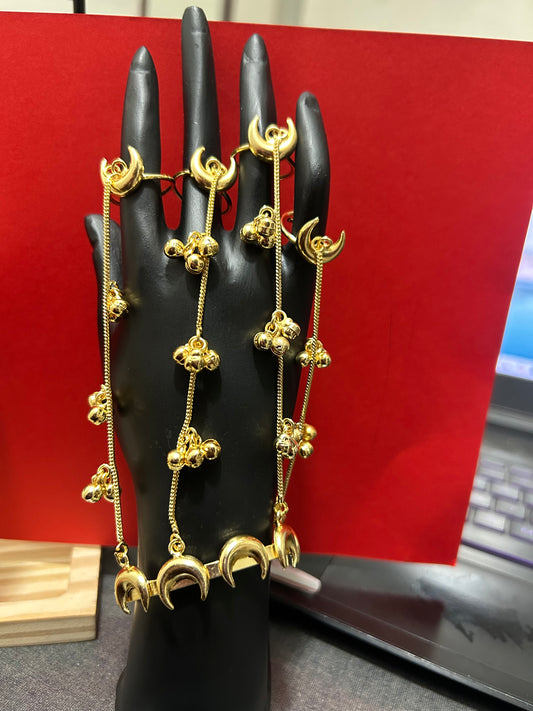 Gold Crescent Moon Ghungroo Haath Phool