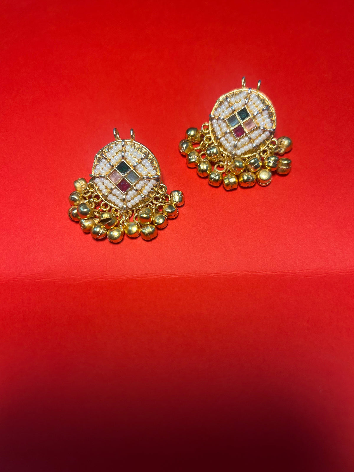 Kundan Pearl Round Ghungroo Earrings