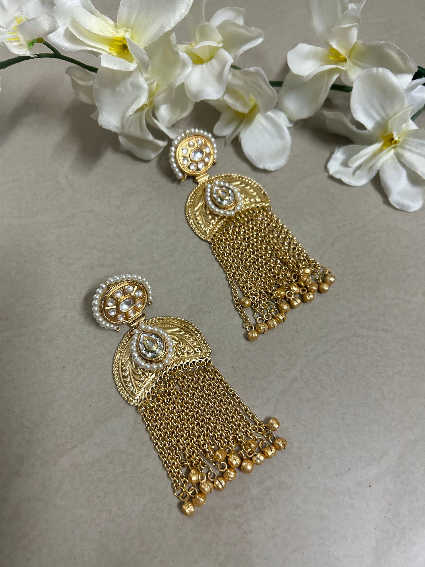 Kashmiri kundan pearl work with ghunghroo tassles