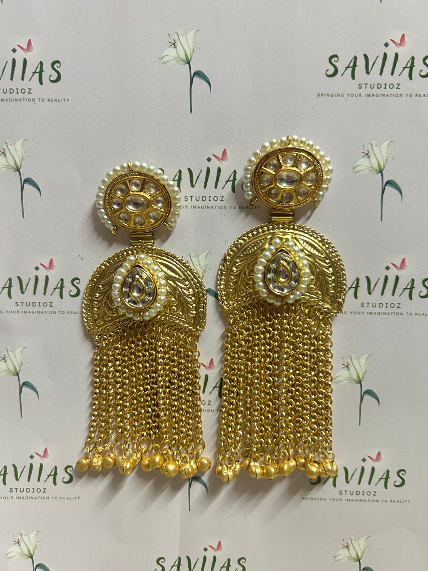 Kashmiri kundan pearl work with ghunghroo tassles