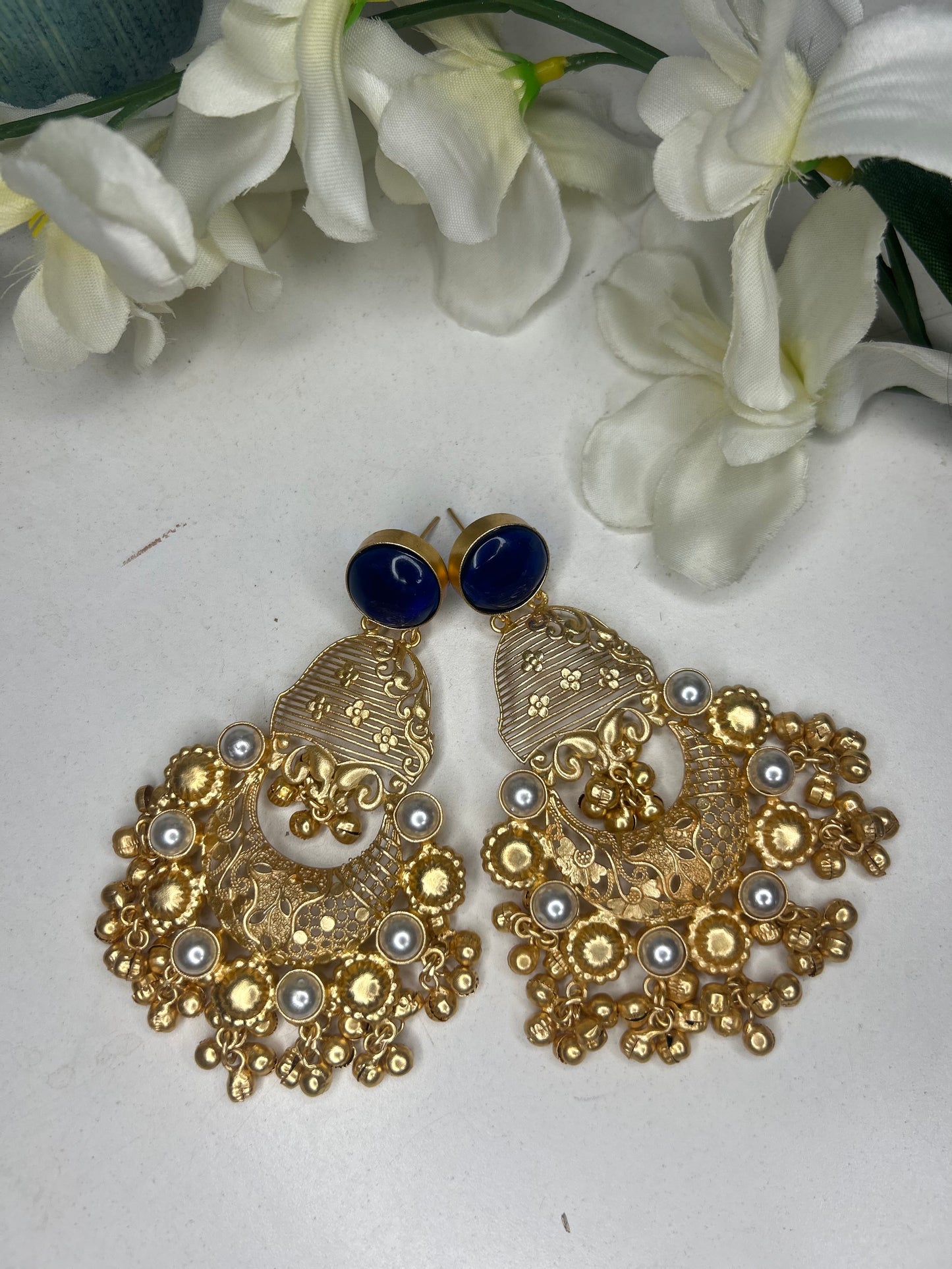 Kashmiri ghunghroo chand baliyan Blue stone earings