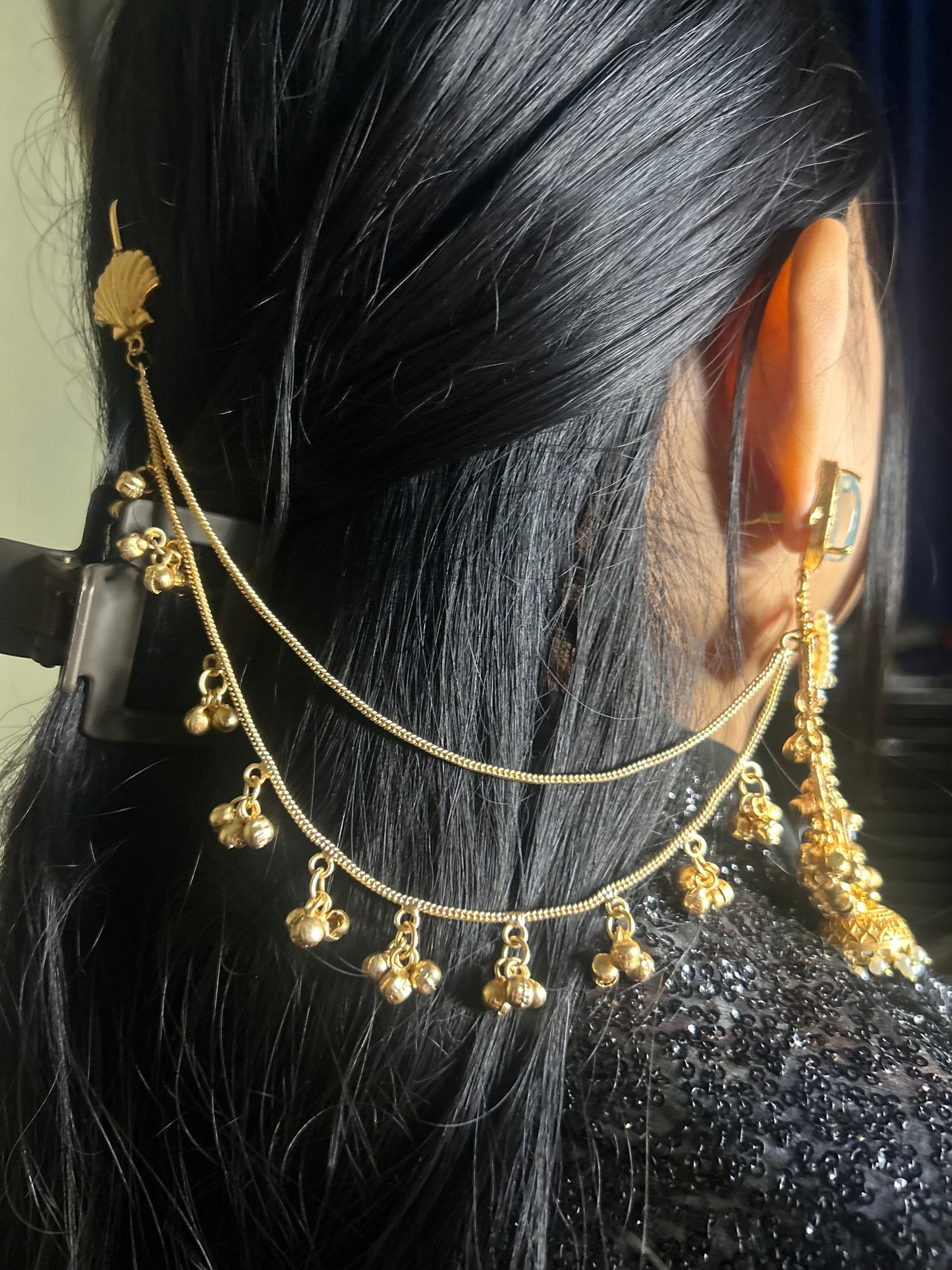 Kashmiri ghunghroo chand baliya, jhumka at end with ghunghroom kaan chain