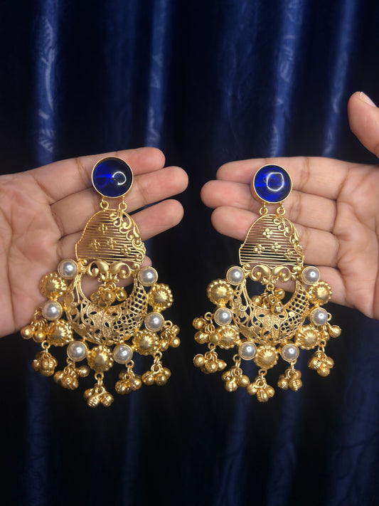 Kashmiri ghunghroo chand baliyan Blue stone earings