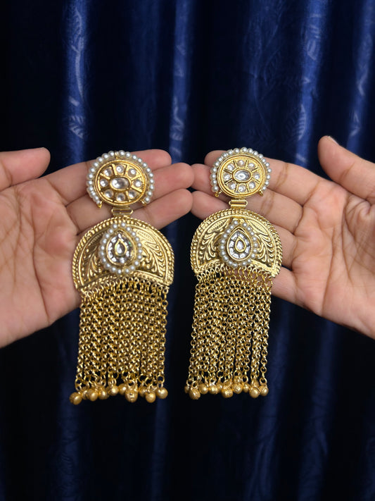 Kashmiri kundan pearl work with ghunghroo tassles