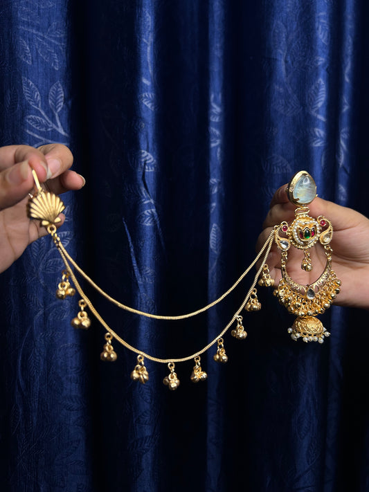 Kashmiri ghunghroo chand baliya, jhumka at end with ghunghroom kaan chain