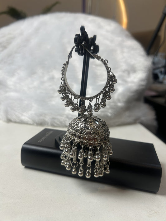 Silver Oxidised Bali Jhumka Hoops