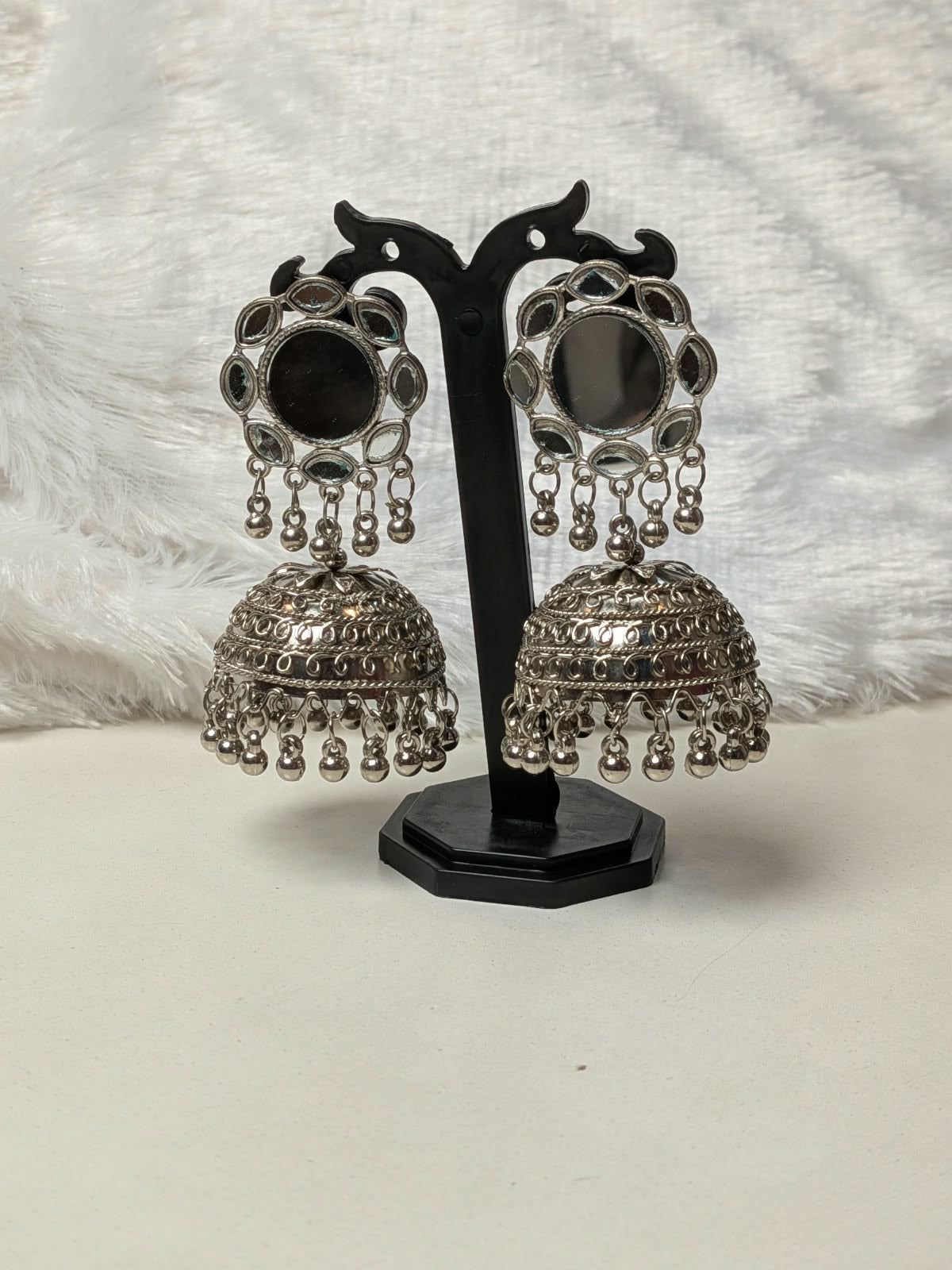 Silver Mirror Jhumka Earrings