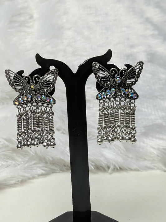 Butterfly Silver Jhumki with Ghungroo Tassels