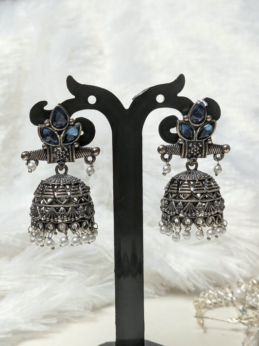 Grey Stone Silver Jhumka Earrings