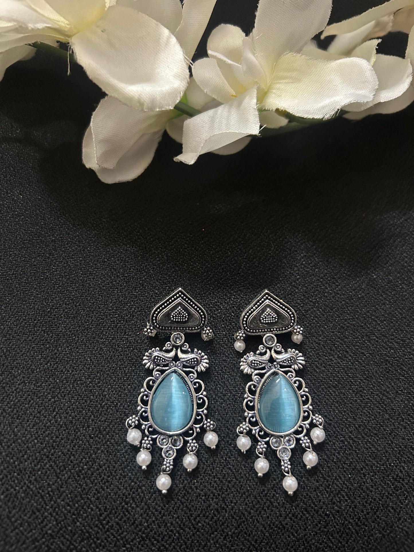 Teal Stone Silver Teardrop