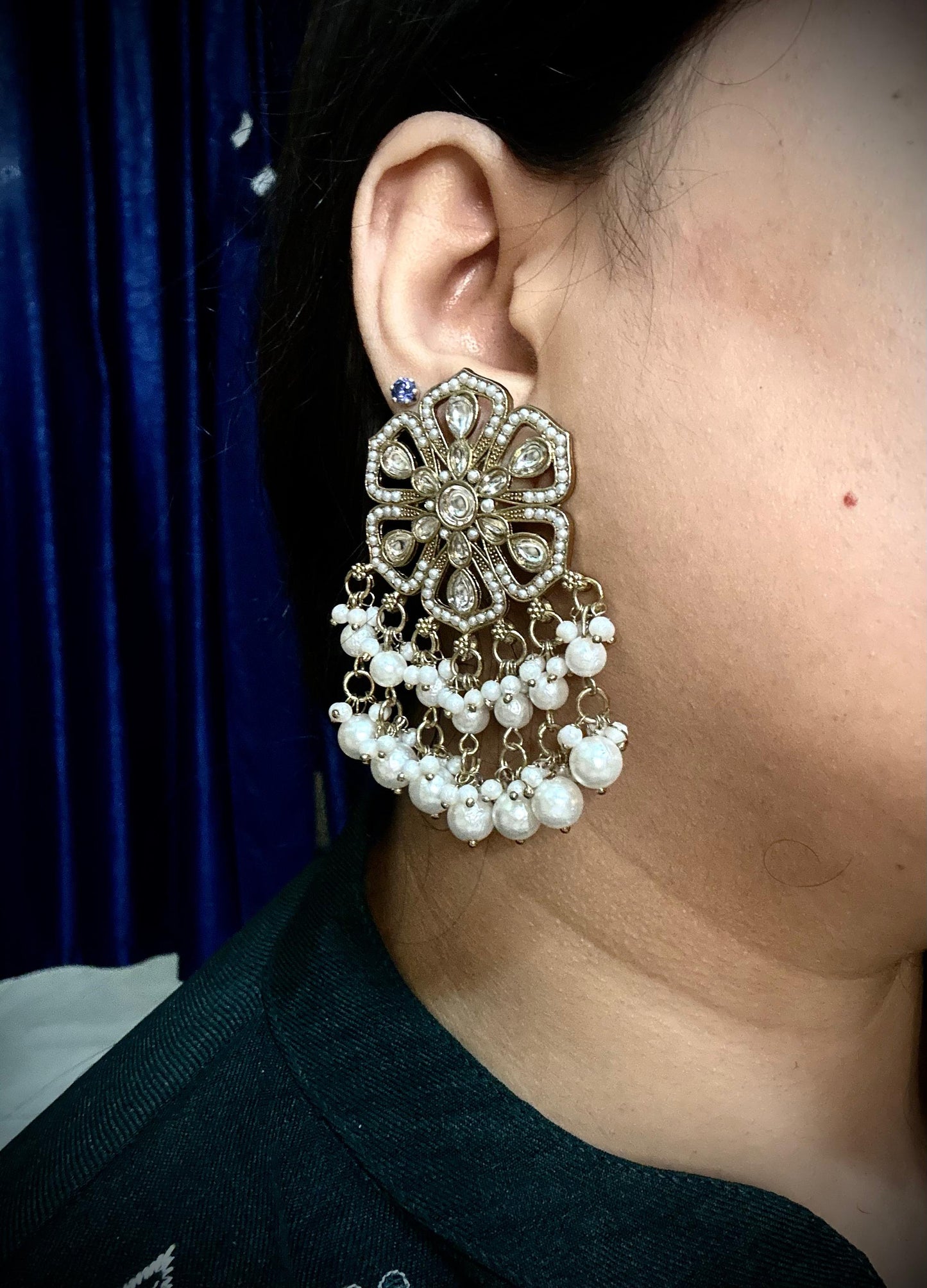 Flower Gold Pearl Hangings Earrings