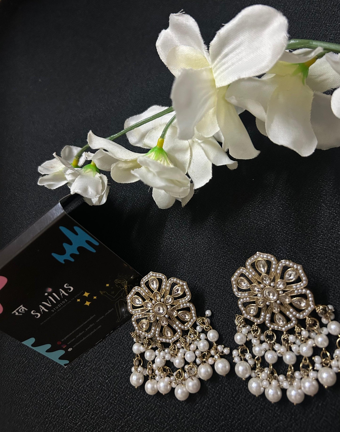 Flower Gold Pearl Hangings Earrings
