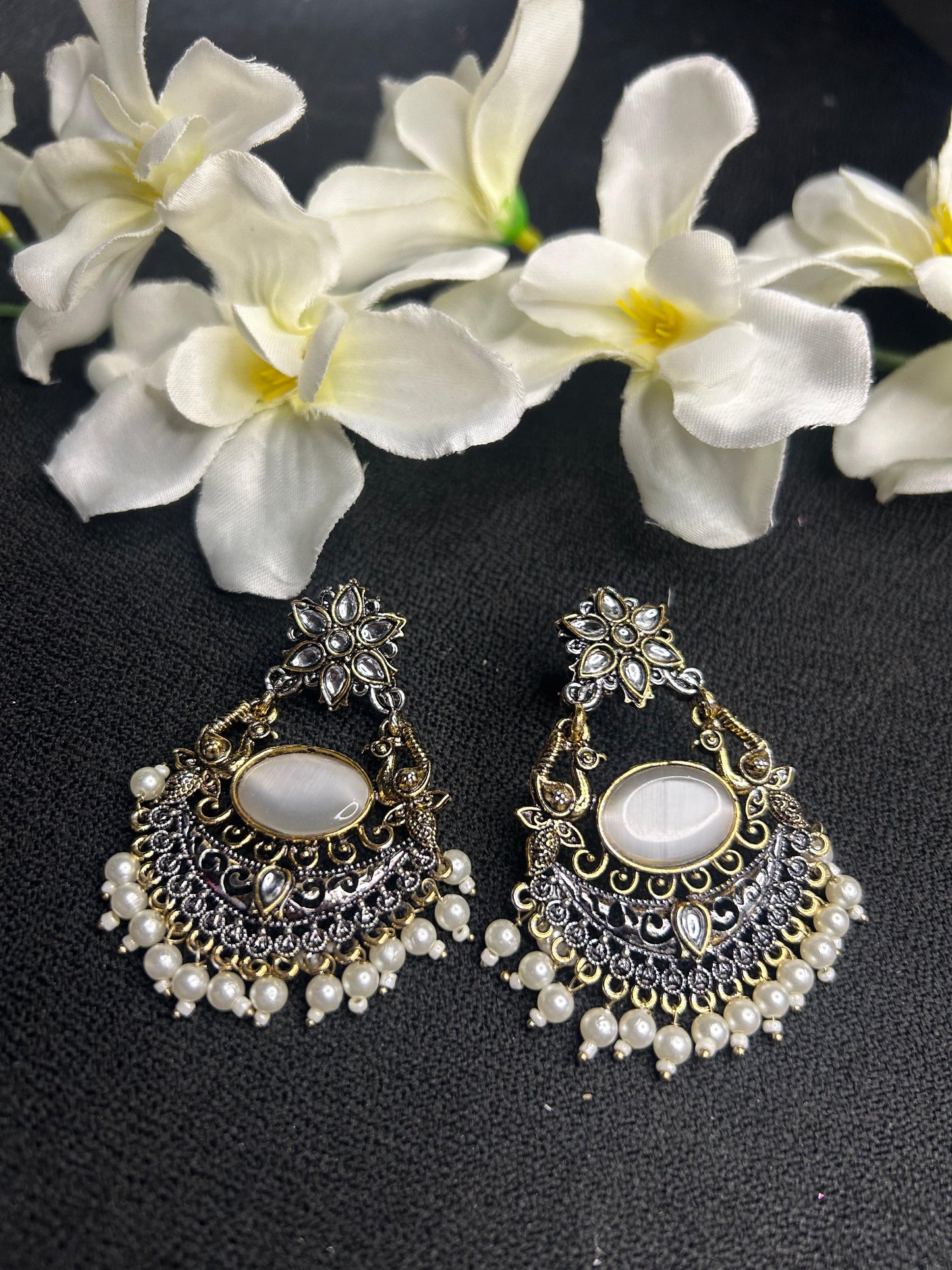 Black Gold Oval Stone Peacock Earring