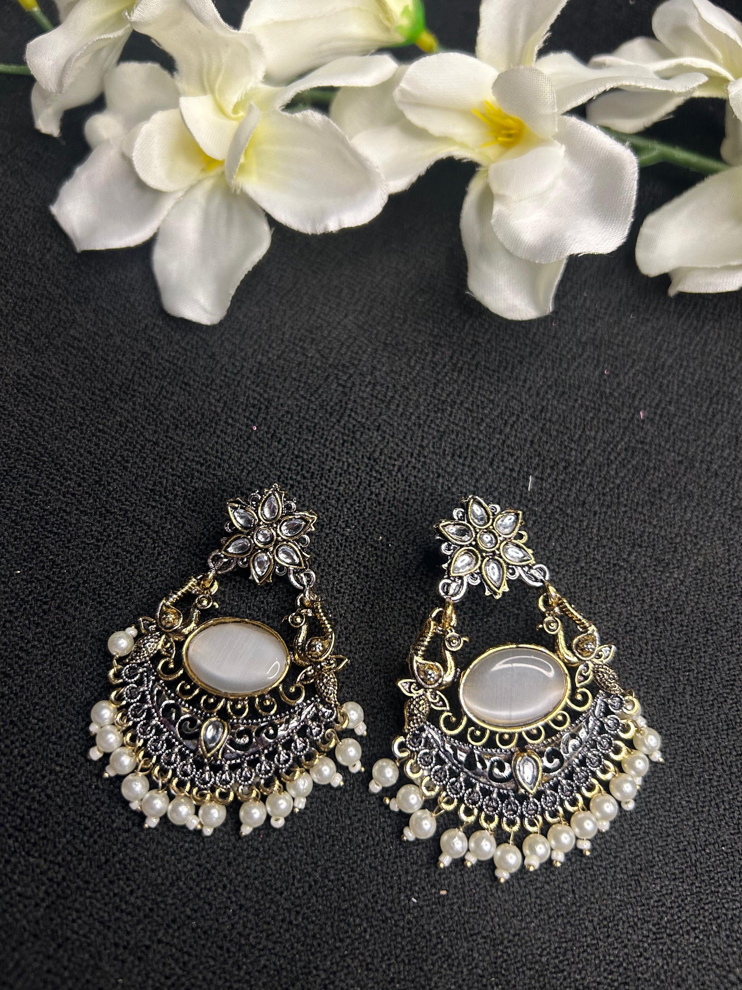 Black Gold Oval Stone Peacock Earring