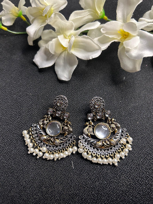 Black Gold Round Stone Peacock Earring